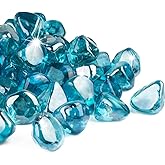 GASPRO 20 Pound Fire Glass Diamonds 1 Inch, Fire Pit Glass Rocks for Gas Fireplace and Fire Pit, Caribbean Blue, High Luster
