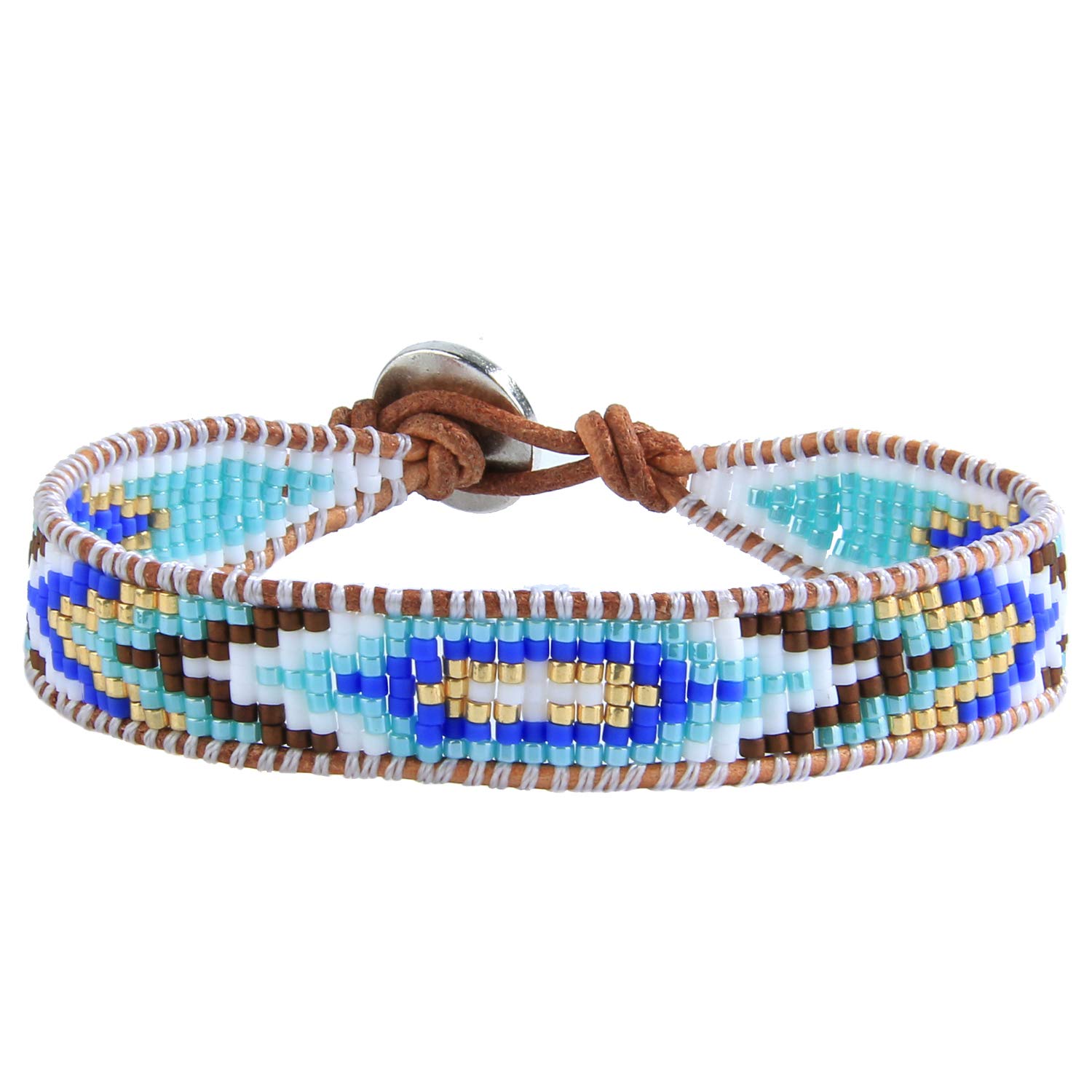 KELITCH New Miyuki Beaded Strand Bracelet New Leather Wrap Bracelets Woven Braided Womens Bracelets (Color)