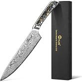 CVLIFE Chef Knife, 8" Damascus Steel Knife with High Carbon 10Cr15Mov Core | Japanese High Carbon, Full Tang, Ergonomic Handle, Premium Box, Blade Sheath, Tip Protector, Cleaning Cloth, Home Chefs