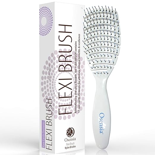 Detangling Flexi Brush with Nylon Bristles - No Tangle Hair Brush for Kids, Women & Men - Shine Brush Promotes Hair Growth & Eliminates Breakage - Easy Detangler Vented Brush with Minerals by Osensia best hairbrush