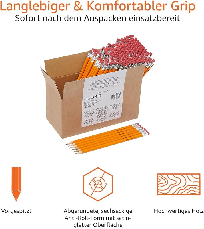 Graphit-HB-2-Bleistifte mit Holzschaft, vorgespitzt, nicht schmierende Radierspitze, Schule, 150er-Pack