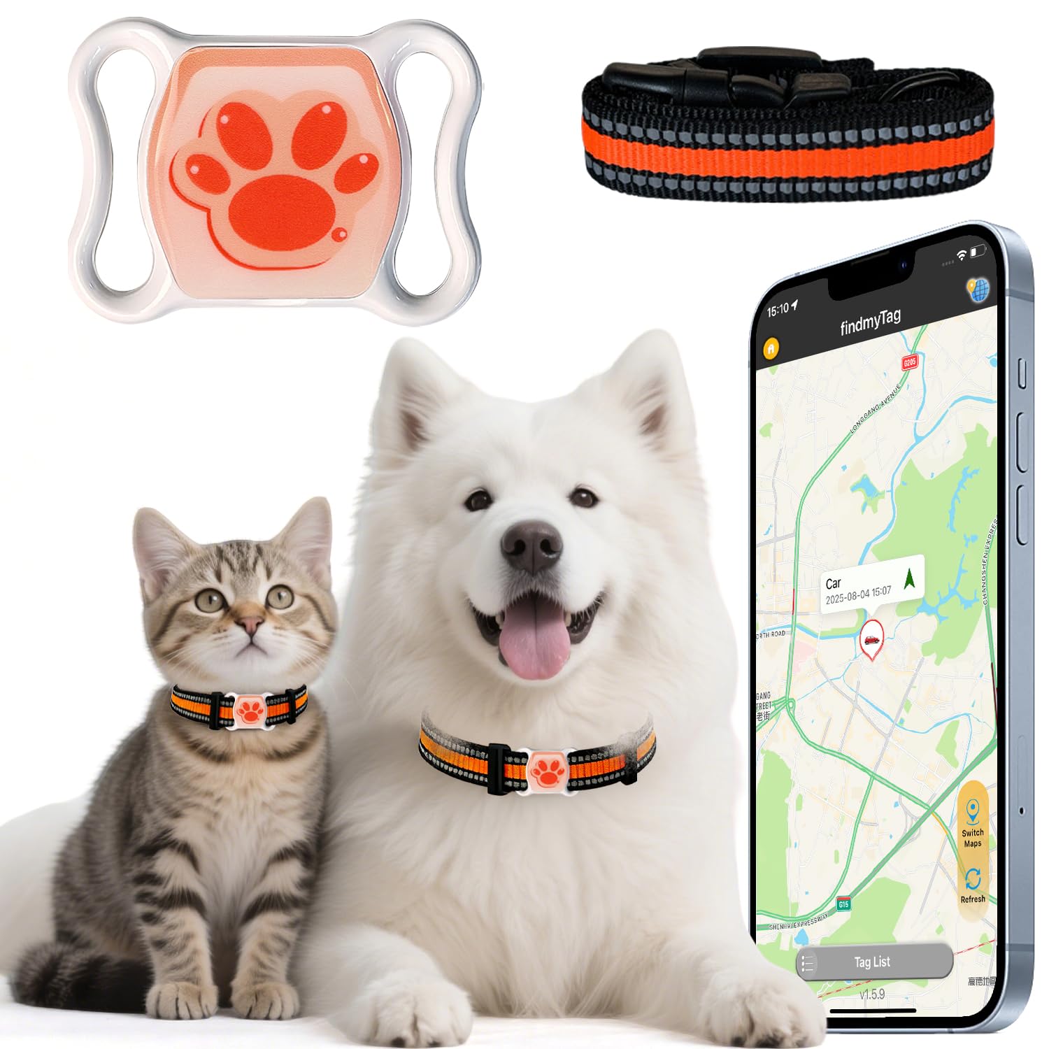 Photo 1 of Pet GPS Tracker for Dogs & Cats - No Monthly Fee/Subscription, Free Pet Collar Included | Waterproof, Anti-Lost, Real-Time Tracking Collar | 365-Day Long Battery Life | Compatible with iOS & Android