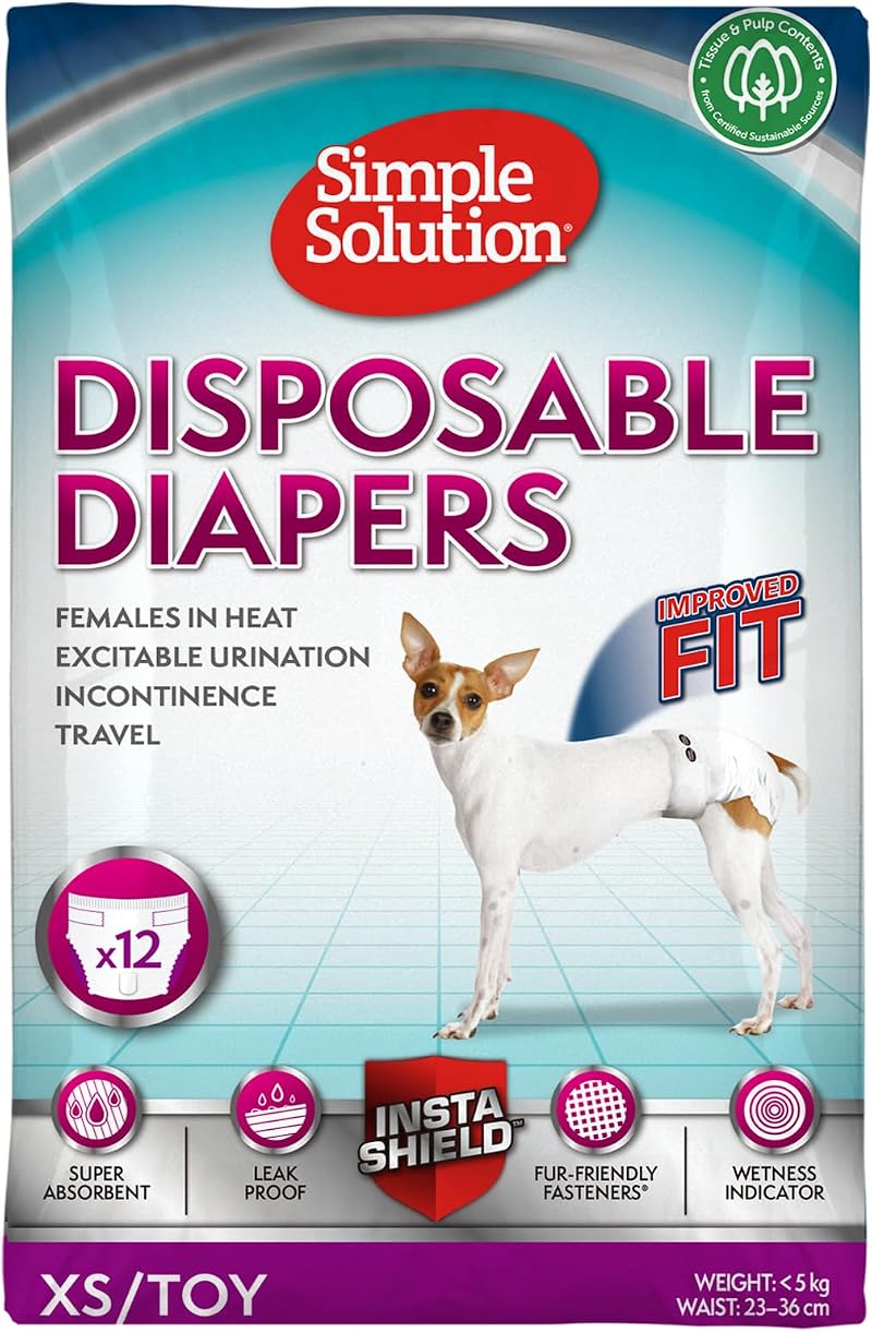 Simple Solution Disposable Dog Diapers Female 12 Pack - Absorbent, Leak-Proof