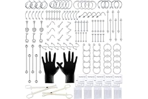 TKKUY 153Pcs Piercing Kit: 12G, 14G, 16G, 20G Needles & 316L Stainless Steel Jewelry for Nose, Belly, Lip, Ear & More