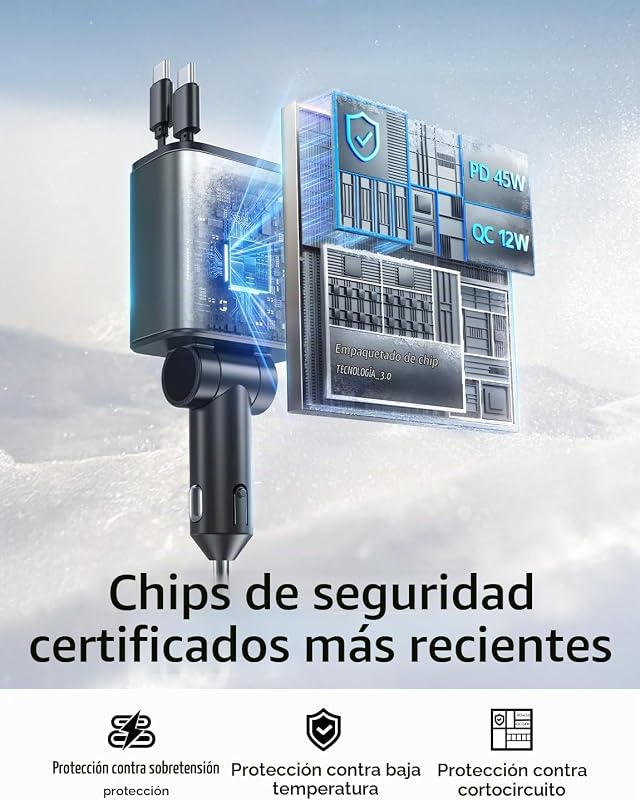 Carregador Retrátil USB-C para Automóveis Carregamento Rápido PD45W Carregador Isqueiro