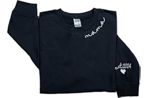 LULLABYMALL LULLBABYMALL Personalized Embroidered Mama EST Sweatshirt For Women, Mom Custom Gifts for Mother's Day Chirstmas