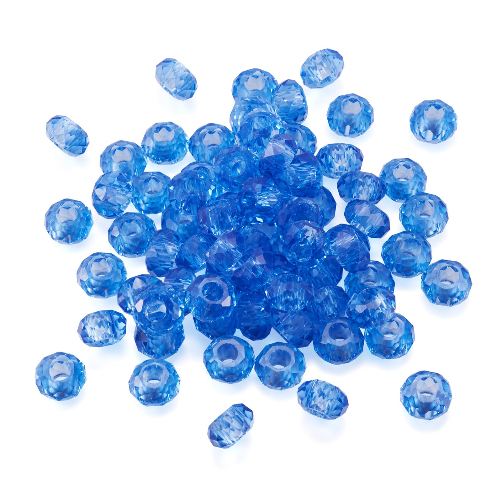 Beadthoven 100pcs Glass European Beads Large Hole Loose Beads No Metal Core Faceted Rondelle Bead fit for 5mm Snake Chain Bracelets Necklace Jewelry Making 14x8mm