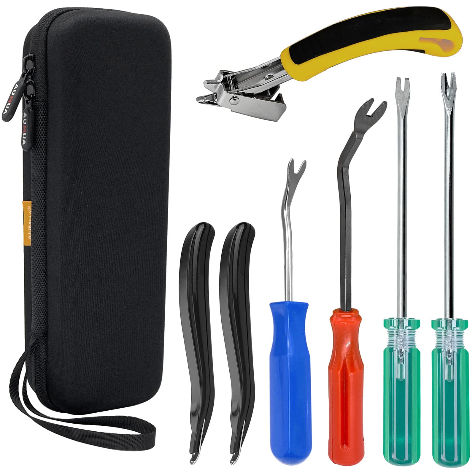 AUMUA Upholstery Staple Remover Tools, Screwdriver with Tack Puller, Nail Lifter with Carrying Case for Removing Staples, Drawing Pins, Assorted Nails from Paper, Wood Floor, Carpet, Furniture, Carton