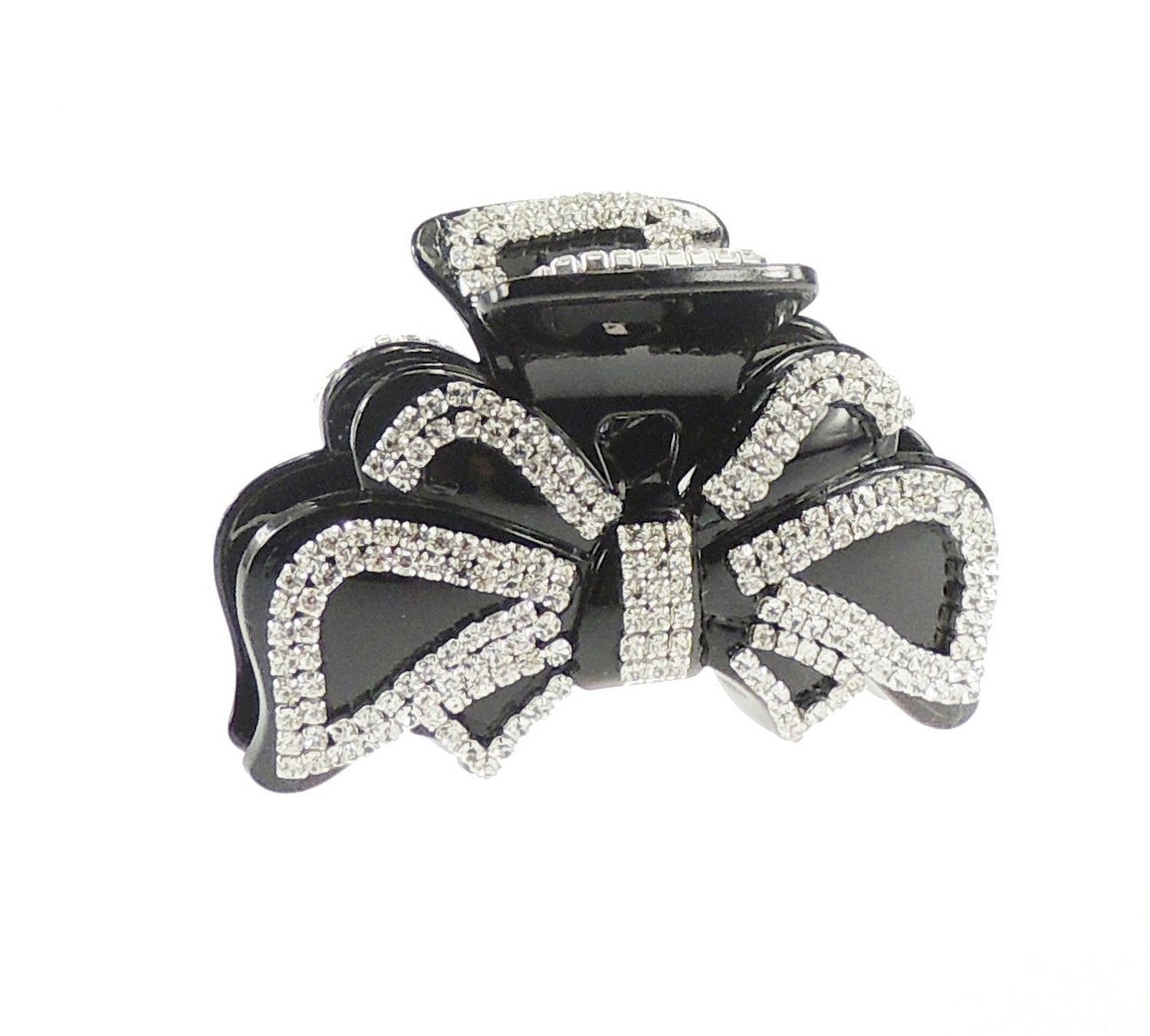 Extra Sparkly Women Girls Crystal Diamante Rhinestone Gems Bridal Wedding Evening Party Styling Thick Long Hair Accessories Butterfly Claw Jaw Clip Octopus Clamp Large 8cm Bow (Black)