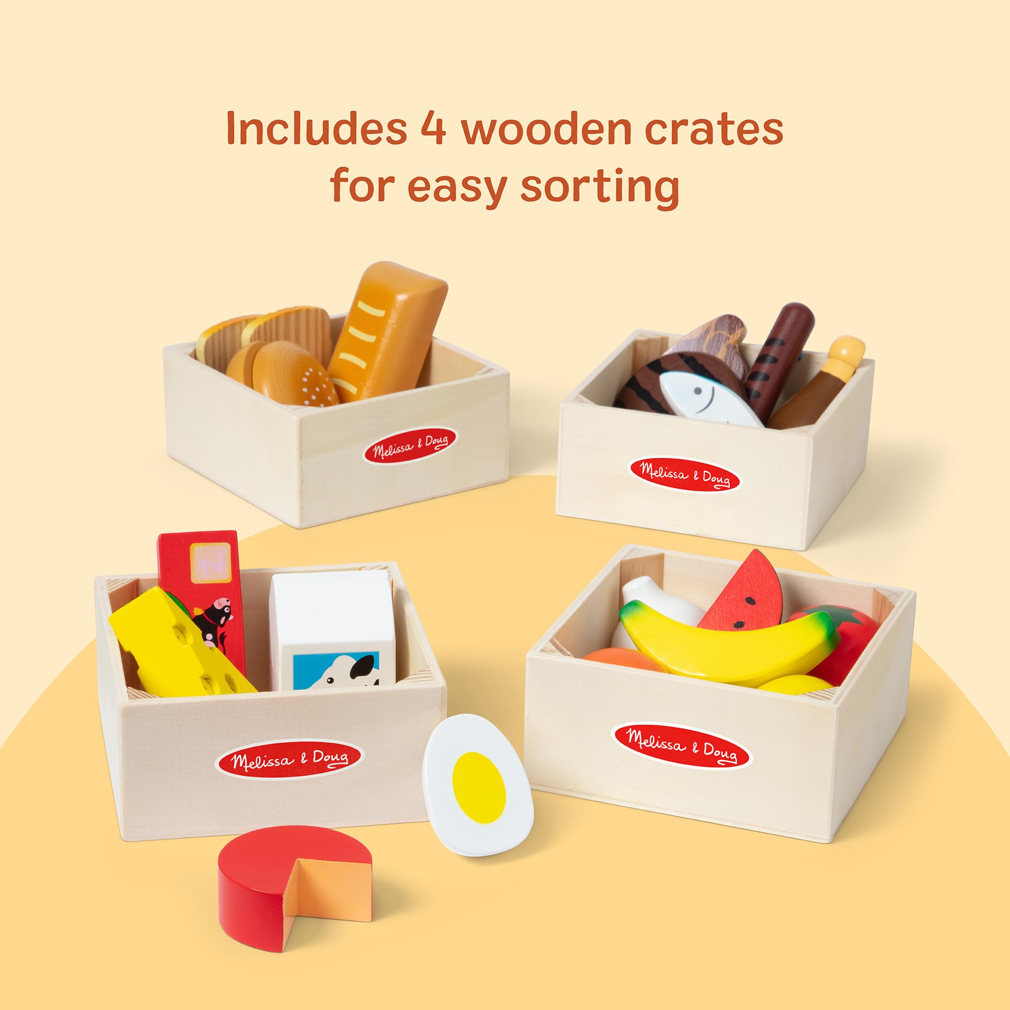 Melissa & Doug Food Groups - 21 Hand-Painted Wooden Pieces and 4 Crates