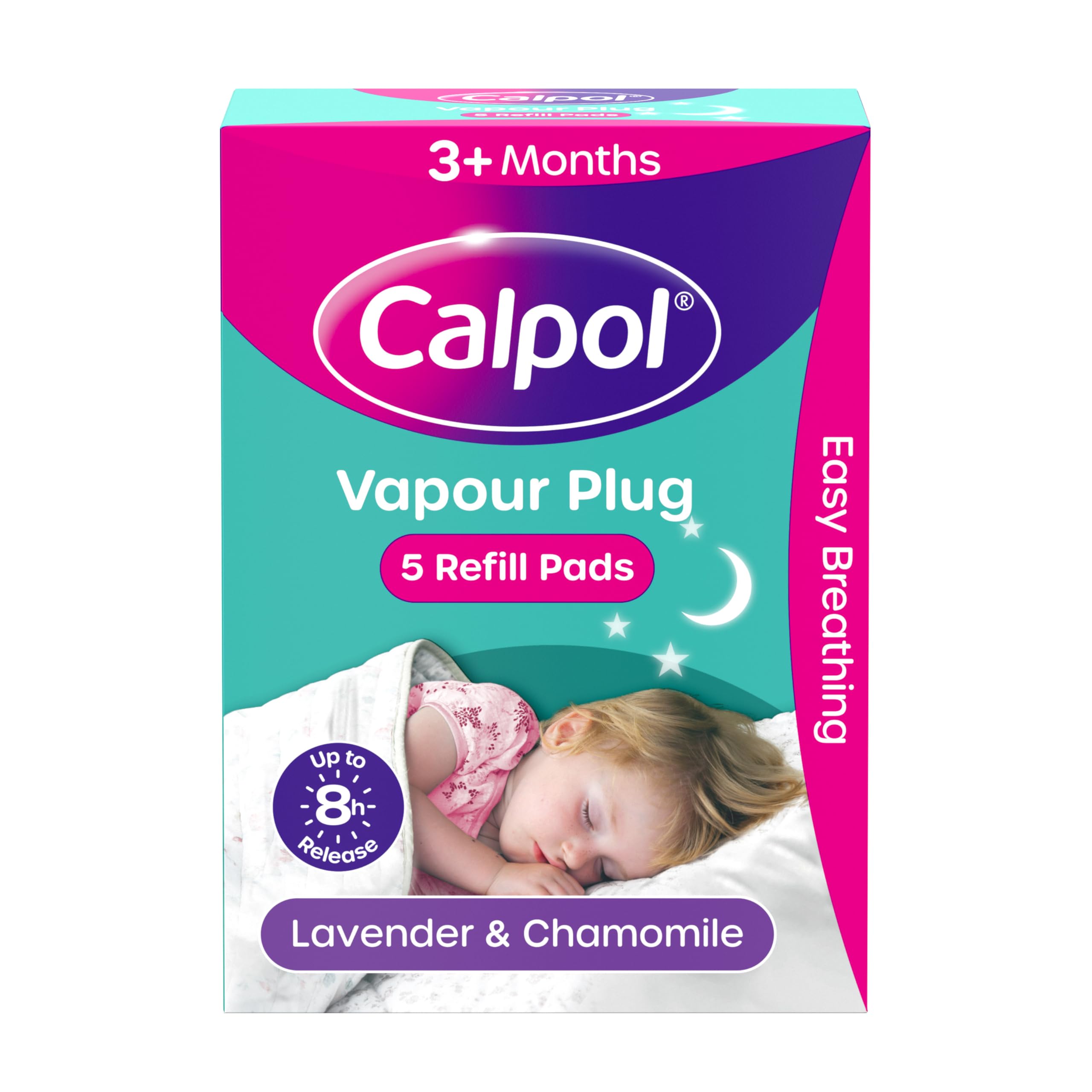 Calpol Vapour Plug Refills 5 Count (Pack of 1), Lavender & Chamomile, Helps with Clear and Easy Breathing, Vapour Plug In & Nightlight Refill Pads for Soothing 8 Hour Night-Time Comfort, 3+ Months