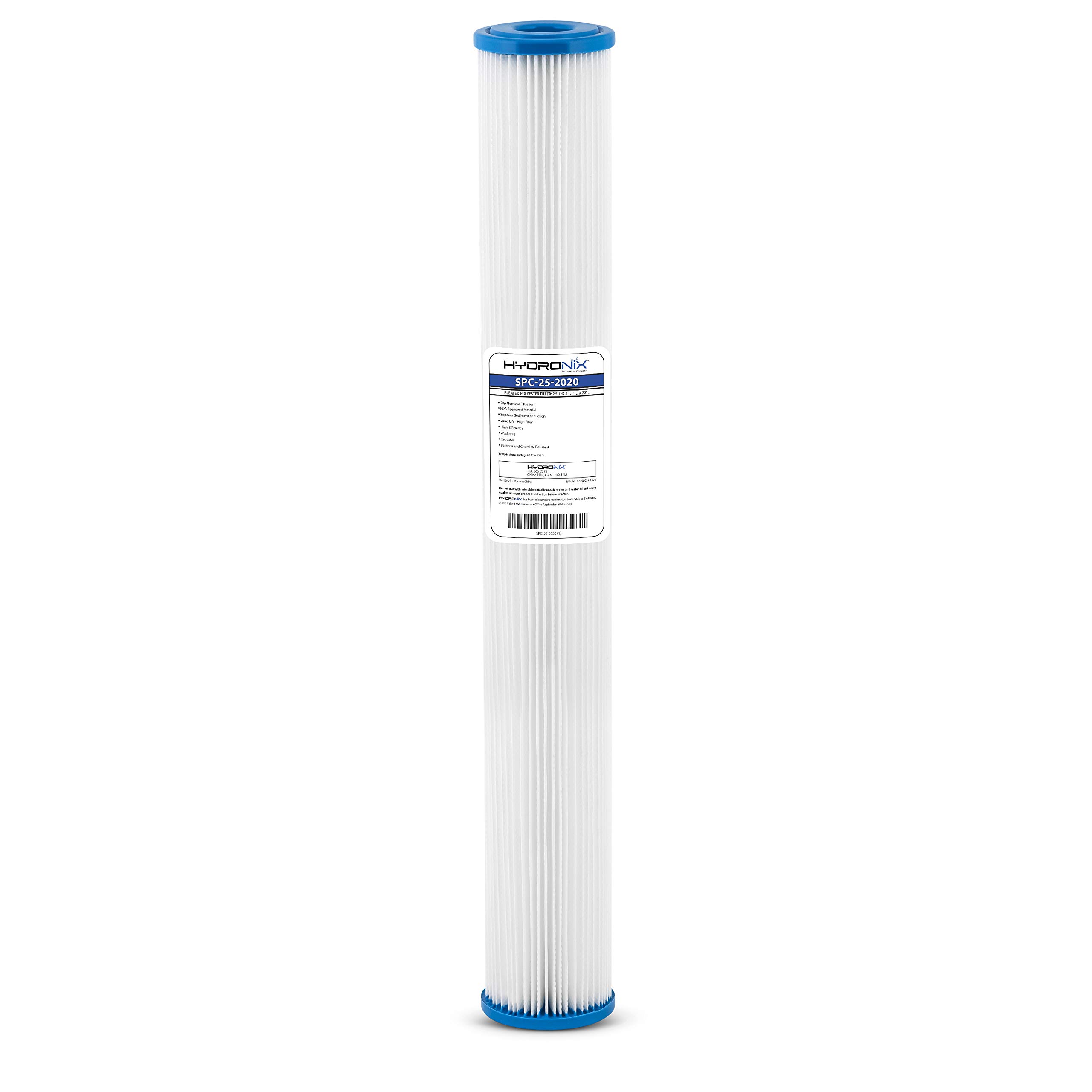 Photo 1 of Hydronix SPC-25-2020 Polyester Pleated Sediment Water Filter, Washable & Reusable, 2.5" X 20", 20 micron