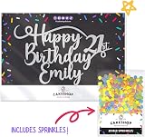 Cakeshop Personalised Happy Birthday Glitter Cake Topper Light Silver Name & Age view 2