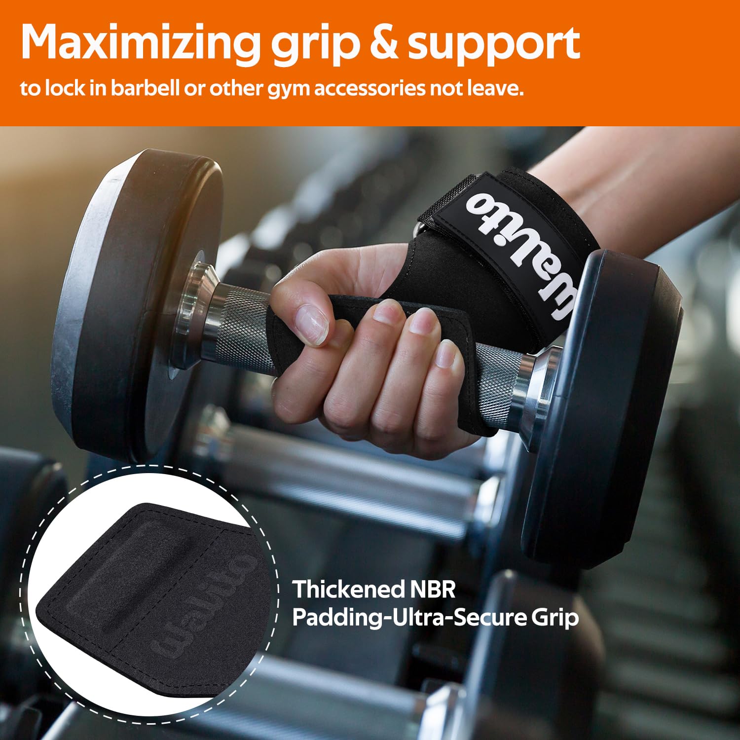 WALITO Weight Lifting Wrist Strap, Double Leather Weightlifting Wrist Straps for Gym Strength Training, Neoprene Padded Wrist Wraps - for Men & Women (Pair)