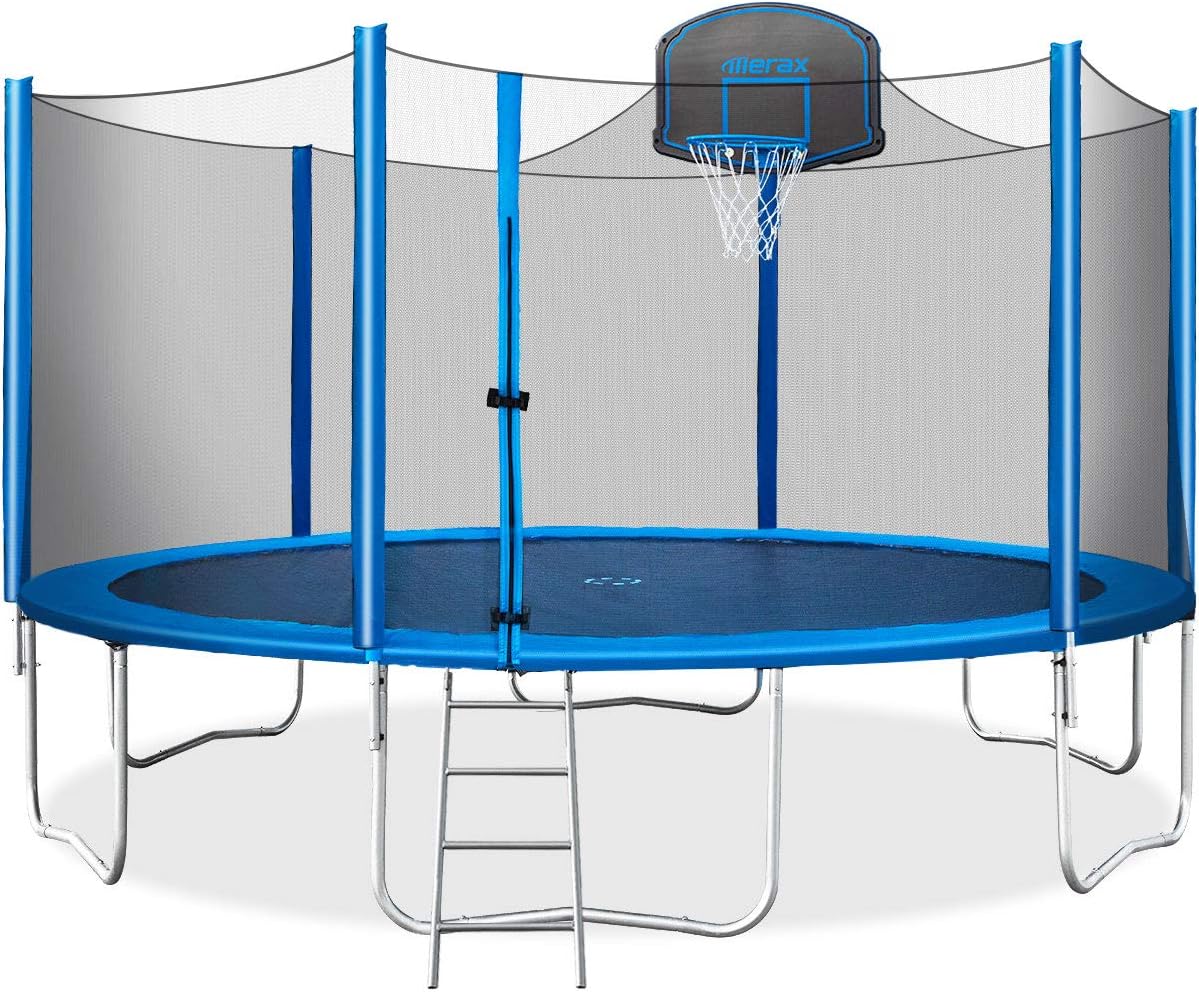 Merax 15 FT Trampoline with Safety Enclosure Net, Basketball Hoop and Ladder - 2019 Upgraded – Kids Basketball Trampoline
