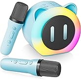 Mini Karaoke Machine for Kids Adults,Portable Karaoke Speaker with 2 Wireless Microphones,Toys Birthday for Girls 4,5,6,7,8,9,10,11,12+ Years (Blue)