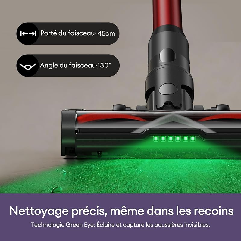 U18 Pro Aspirateur Balai sans Fil | 55kPa Puissant Poils d'animaux | GreenEye | 80min Autonomie | HEPA H13 Anti-Allergie | Tube Pliable | Maison & Voiture