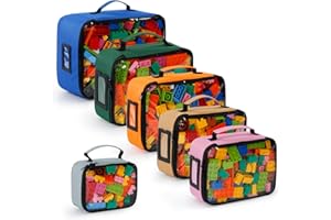 WISEPRO 6 Packs Toy Storage Bags, Large Toy Organizer Pouches, Portable Travel Storage Bag for Building Blocks, Puzzles (Blue