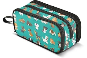 Dogs Design Pencil Case Big Capacity 3 Compartments Pencil Bag Large Storage Pen Box Pouch for Teen Boys Girls School Student