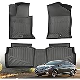 Floor Mats for 2011-2014 Hyundai Sonata & 2015 Hyundai Sonata Hybrid (no for Gas), Custom Fit All-Weather Rubber Car Liners, High Edges Anti-Slip TPE Mats, Front & 2nd Row