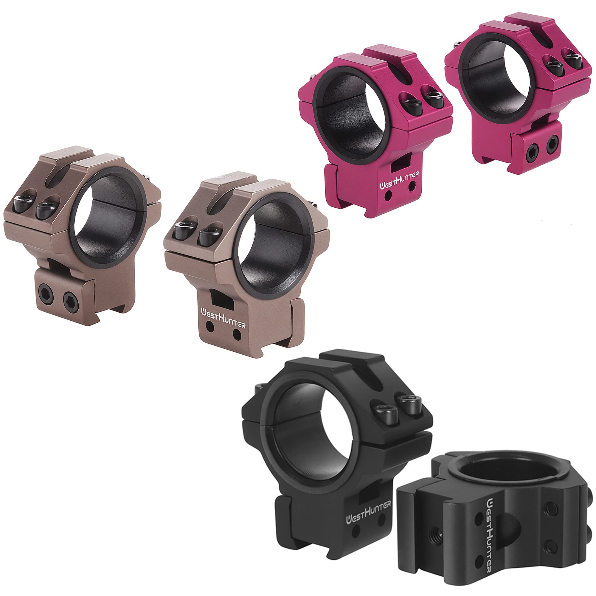 WestHunter Dovetail Scope Rings, 1 in/30 mm Tactical Precision Low Profile Scope Mount | 3 Colors/Pack