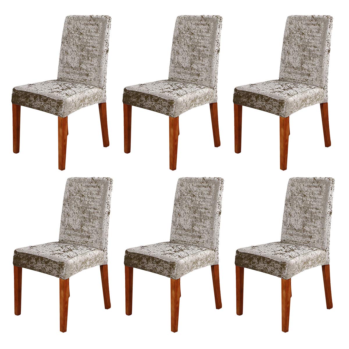 ele ELEOPTION Crushed Velvet Chair Covers Elastic Chair Covers Removable Velvet Chair Protector for Hotel, Office, Wedding Banquet, Living Room, Dining Room (Light gold, 6 pack)