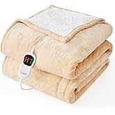 Homemate Electric Heated Blanket Twin - 62"x84" Heating Bed Blankets Throw with 10 Heating Levels 8 Hours Auto Off Fast Heating Over-Heated Protection Ultra Soft Warm Flannel ETL Certified Beige