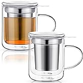 Rtteri 2 Pcs Personal Tea Maker - Insulated Borosilicate Glass Infusion Mug Cup With Lid, 8 oz Heatproof Infuser