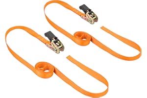 PowerTye Mfg Endless Ratchets - 1in x 7ft Easy Grip (no Hooks) - 400 lb. Working Load Limit / 1,200 lb. Break Strength - Orange 2-Pack