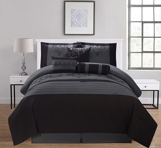 Amazon Com Empire Home 7 Piece Gray Black Flocking Oversized Comforter Set Queen Size Home Kitchen