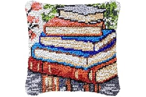 GENERIC Old Books Latch Hook Pillowcase Kits for Adults and Starter DIY Cushion Cross Stitch Latch Hook Rug Kits with Preprinted Canvas Crochet Yarn Kits Needlework Crafts 17'' X 17''