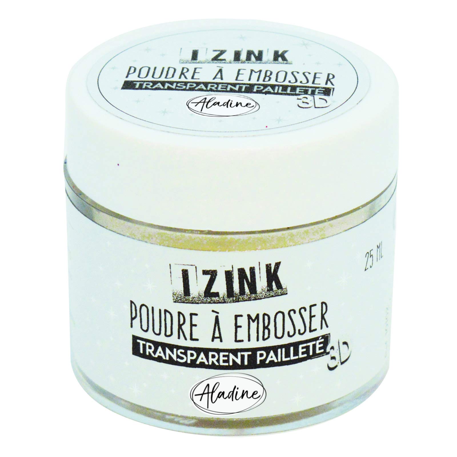 Aladine - Izink Transparent Glitter Embossing Powder - Embossing with Glitter - 3D Volume Effect for Scrapbooking and Creative Cartery - Glitter Transparent Relief Scrap - 25 ml jar