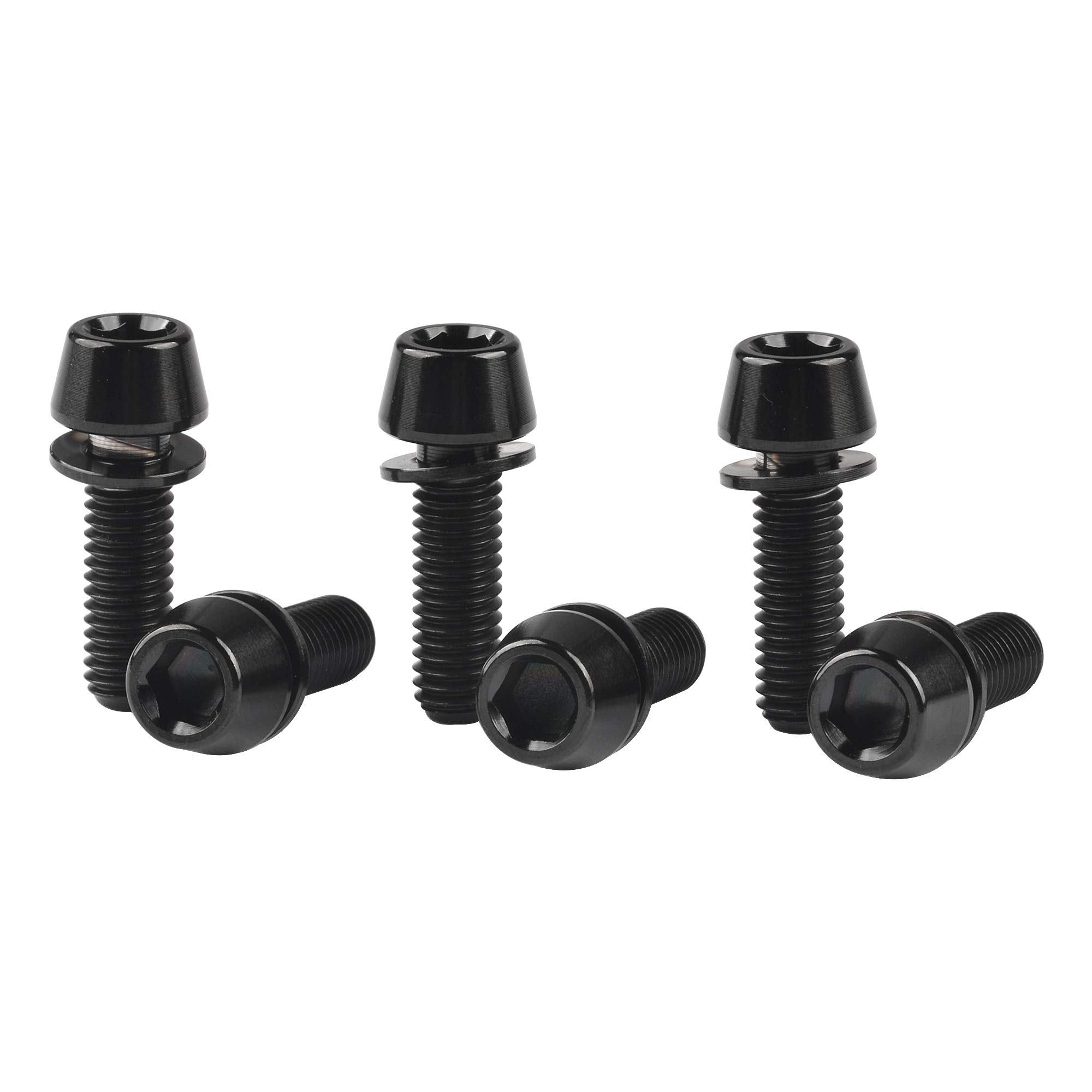 Wanyifa Titanium Ti Allen Hex M5 16mm Tapered Head Bolt with Washer Screw for Bicycle Stem Parts Pack of 6 (Black, M5x16mm)