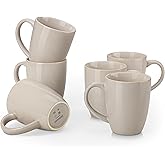 vancasso PLAYA Ceramic Coffee Mug Set of 6, 16 Oz Tea Cups with Handle for Latte, Tea, Cappuccino, Milk, Cocoa, Microwave&Dishwasher Safe, White