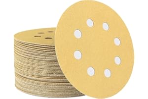 5 Inch 8 Hole Sanding Discs 80/120/150/180/220 Grit 50 Pack Hook and Loop Sanding Disc Aluminum Oxide Sandpaper Orbital Sande