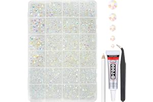 qiipii Transparent AB Resin Rhinestones w B7000 Glue for Bedazzling Crafting 2mm-6mm Clear White AB Flatback Jelly Stones Diamonds Gems Bedazzler Kit Charms for Nails Face Makeup Tumblers DIY Crafts