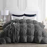 puredown® Grey Goose Down Comforter Oversized King Size 800 Fill Power, 100% Cotton All Season Duvet Insert 700 Thread Count, Cloud Fluffy Pinch Pleat Extra Warmth