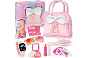 GKTZ Little Girl Purse, Pretend Makeup for Toddlers 3 4 5 6 Year Old Girls Birthday Gift, My First Purse Set Princess Toys Includes Kids Purse, Sunglasses, Phone, Wallet, Keys