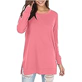 levaca Womens Long Sleeve Shirts Oversizes Side Split Loose Casual Fall Fashion 2025 Tunic Tops Pink L