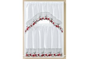 GLORY RUGS 3pc Kitchen Curtain Apple White Valance Set 1 Swag Valance and 2 Tiers 2 Tiers Width 29"x 34" Each and The Valance Length 58"x34"