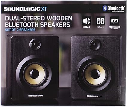 soundlogic xt dual stereo wooden bluetooth speakers