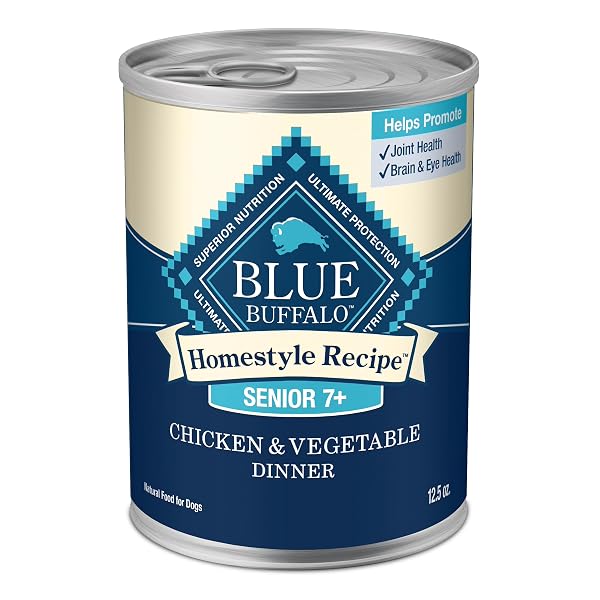 BLUE BUFFALO HOMESTYLE RECIPE SENIOR WET DOG FOOD, MADE WITH NATURAL INGREDIENTS, CHICKEN DINNER WITH GARDEN VEGETABLES, 12.5-OZ CANS (12 COUNT)