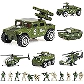 18 Pack Die-cast Military Vehicles Sets,6 Pack Assorted Alloy Metal Army Models Car Toys and 12 Pack Soldier Army Men, Mini A