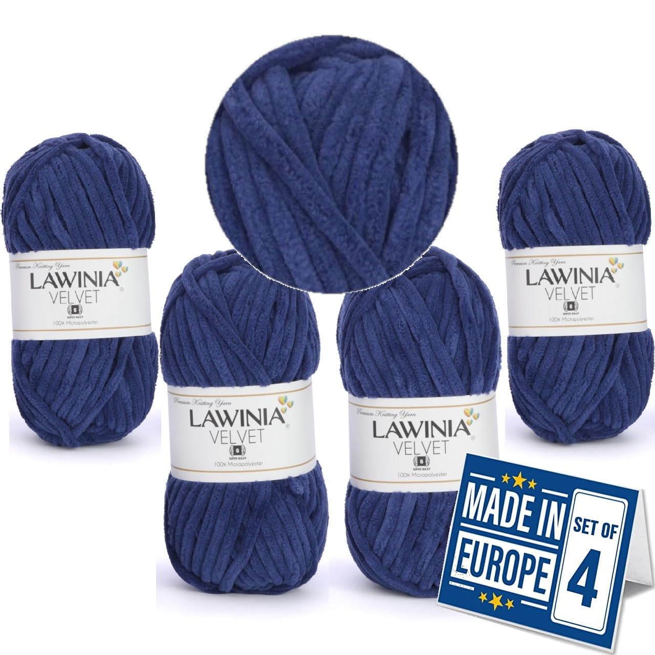 LAWINIA -Velvet Premium Soft Chenille Yarn Chunky, Velvet Yarn Crochet, Does NOT SHED, Plush Blanket Wool for Crochet, Thick Chunky Wool for Knitting, Pack of 4