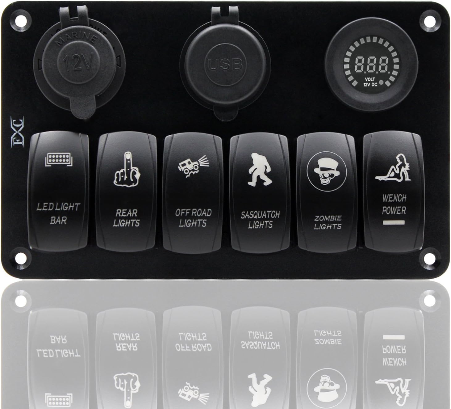 FXC Boat Rocker Switch Panel Voltmeter 12V Cigarette Socket Double USB Power Charger Adapter Flush Mount Waterproof 6 Gang Switches Panel Black for RV Car Marine¡­ : Sports & Outdoors