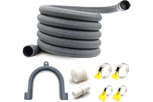 AZLHVZN 20FT Universal Washing Machine Drain Hose Flexible Dishwasher Drain Hose Extension Kits Corrugated Washer Discharge Hose,1Extension Adapter and 4Hose Clamps, U-Bend Hose Holder,1Sewer Sealing Ring