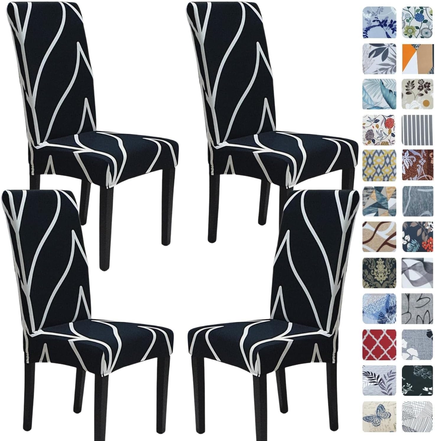 Slipcovers - SPRINGRICO Black Chair Covers for Dining Room Set of 4, Stretch Dining Chair Cover, Spandex Kitchen Parsons Chair Slipcovers, Removable Seat Protector for Home or Party (4 Pack, Luxe Black)