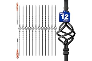 ANTSKY Wrought Iron Hollow Balusters - Deck Spindles Stair Railing Indoor,Stair Single Basket Hollow Iron Baluster Stair spindles, for Staircase Interior, Includes 2 Drill Bits for Wood(12 Pack Black)