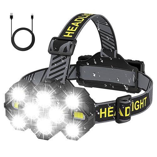 Victoper Head Torch Rechargeable v10000 Upgraded 22000 Lumen Torches LED Super Bright Headlight 10 LEDs Modes Hands-Free Flashlight for Camping Fishing Cycling Hiking Waterproof, Black