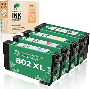 Amazon.com: Coloretto Remanufactured Ink Cartridge Replacement for Epson 802 T802XL to use with 